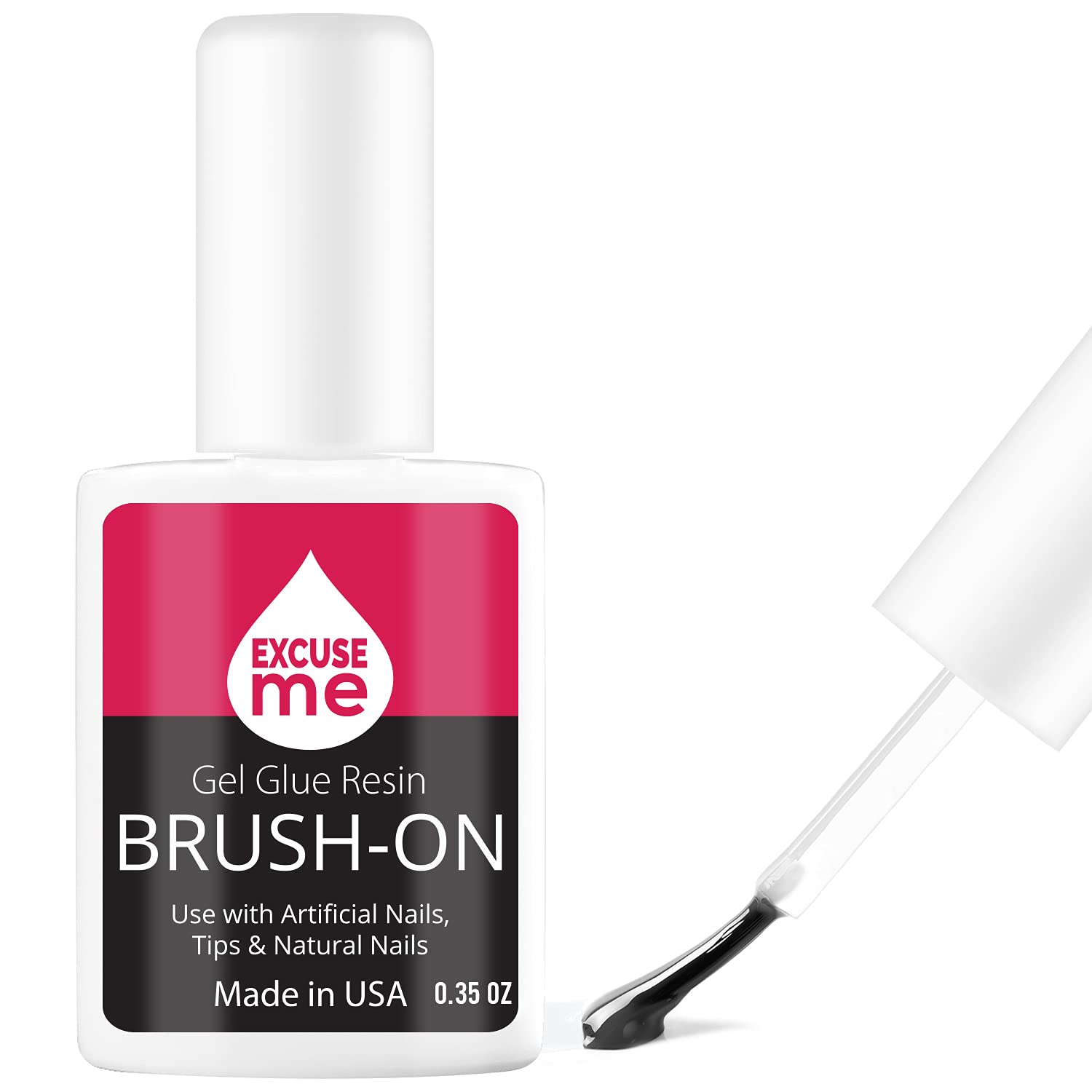 Excuse Me Brush-On Glue Gel bottle for nail repairs and natural nail strengthening.