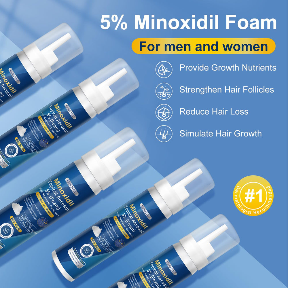 Close-up of Exdeploy minoxidil foam dispenser for easy application.