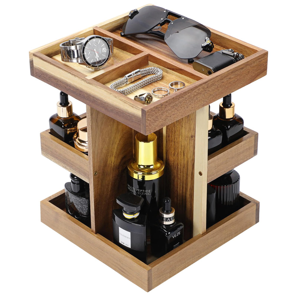 EXIN DECHEN Cologne Organizer Stand rotates for quick bottle access.