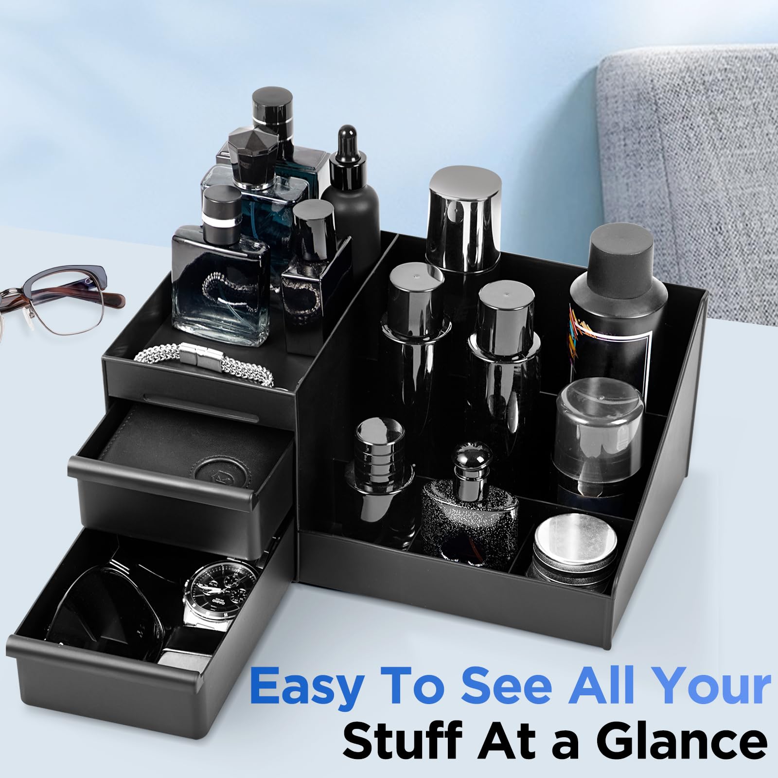 EXIN DECHEN organized display holds lotions and makeup for daily routines