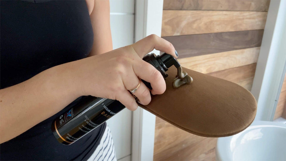 Existing Beauty self-tanning mitt demonstrates even finish with minimal mess.