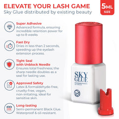Existing Beauty Sky Glue S+ applied to lashes for a strong bond