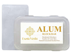 Exotic Veda alum block close-up shows pure potassium alum for gentle skin care.