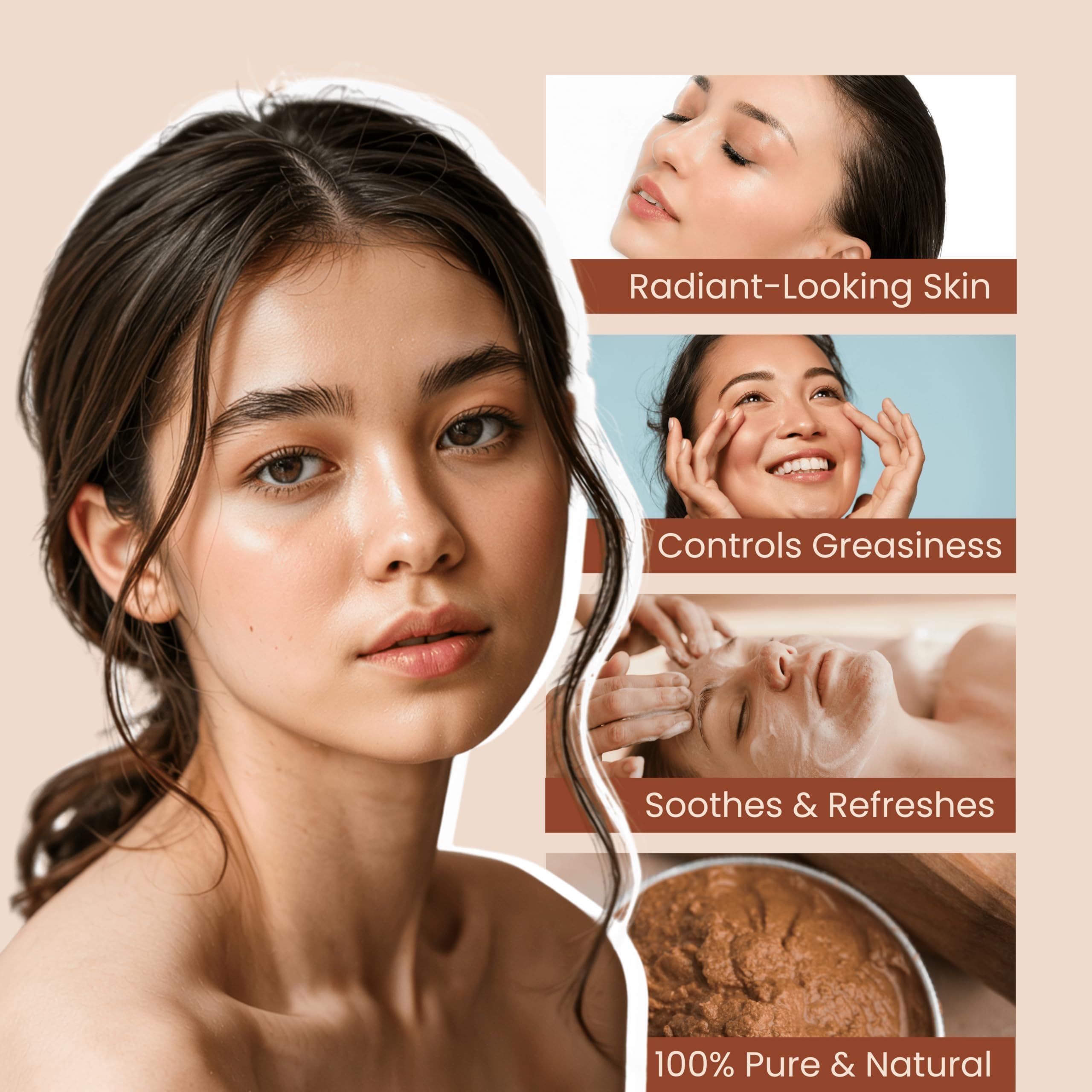Exotic Veda sandalwood powder aroma provides calming, aromatic skincare experience.