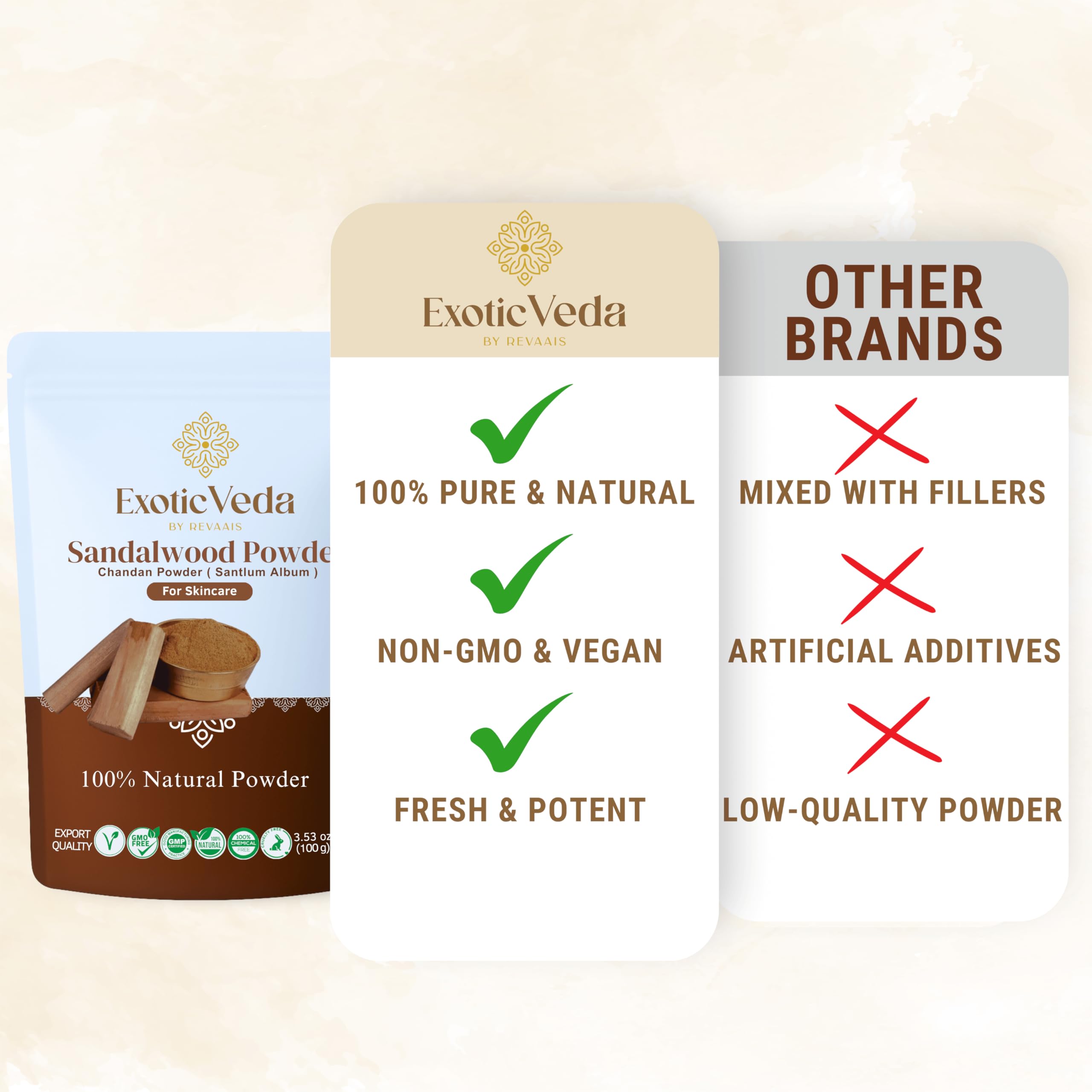 Exotic Veda sandalwood powder promotes safe, chemical-free DIY beauty routines.