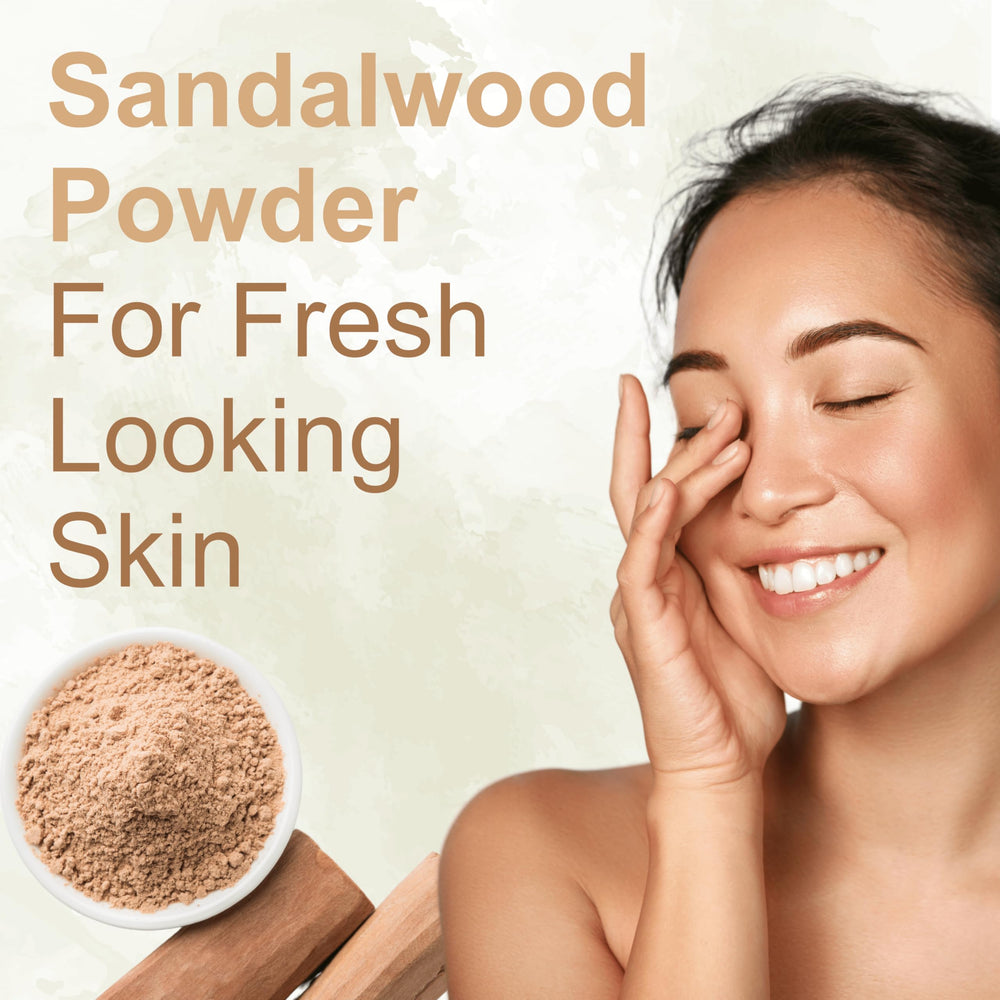 Exotic Veda sandalwood powder packaging designed for easy storage and daily use.
