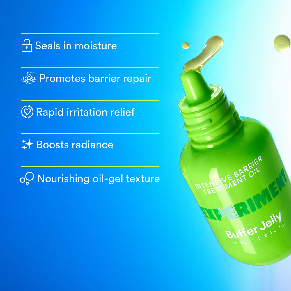 Experiment Buffer Jelly bottle on skin demonstrates quick-absorbing hydration
