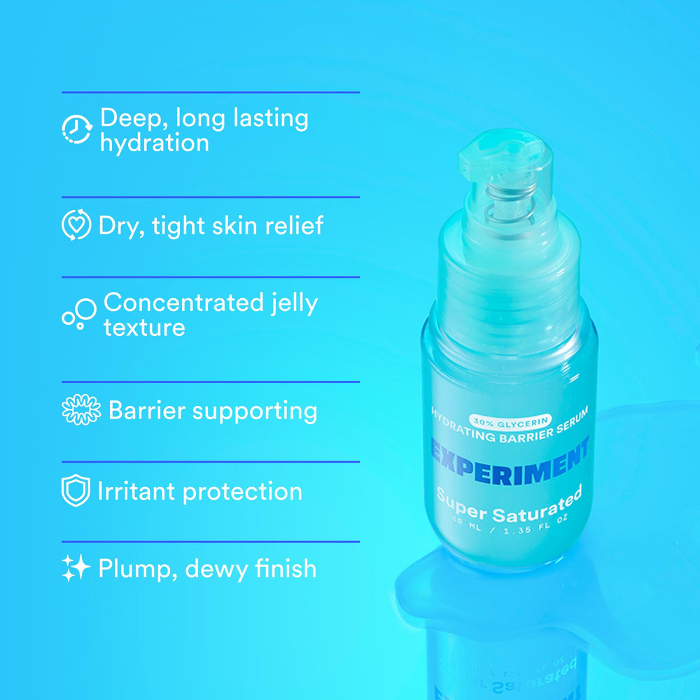 Experiment serum in hand with dewy look hints at immediate moisturizing feel