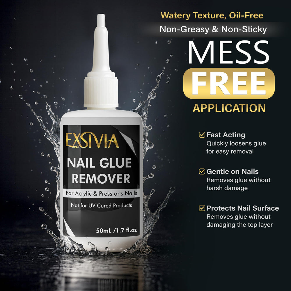 EXSIVIA fast removal action demonstrated on press-on nails.