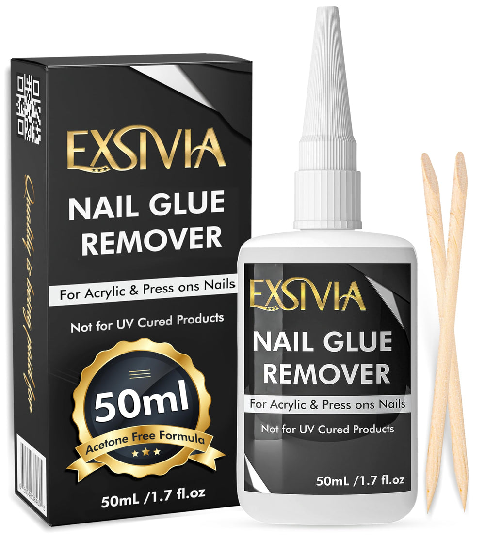 EXSIVIA Nail Glue Remover bottle with precision tip for mess-free removal.