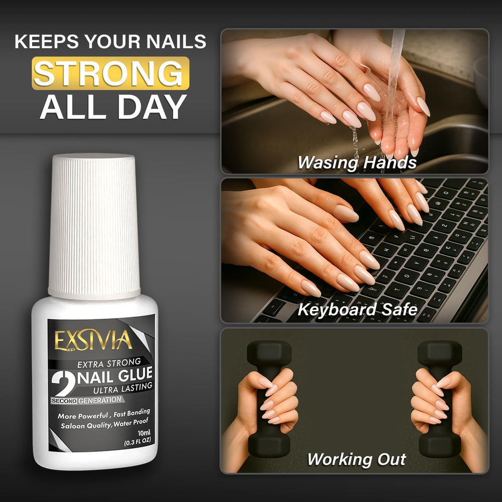 EXSIVIA nail repair glue applying to damaged surface with firm bond