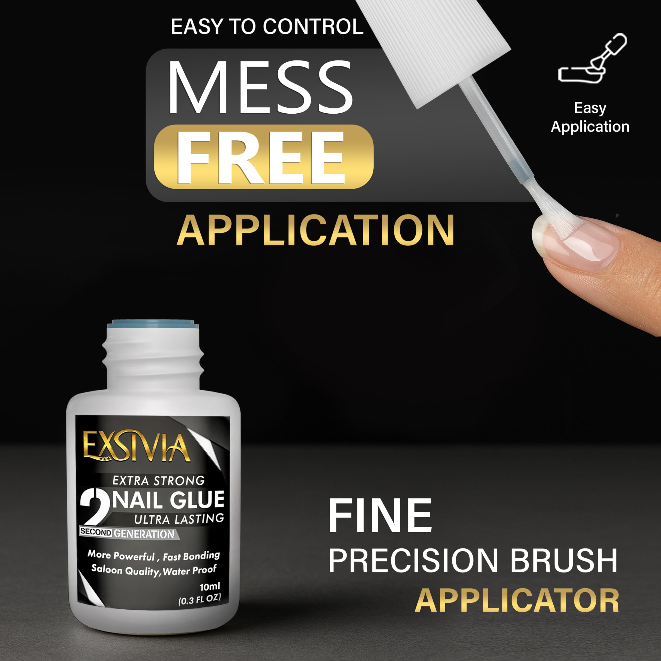 EXSIVIA press-on nails with strong adhesion using brush-on glue