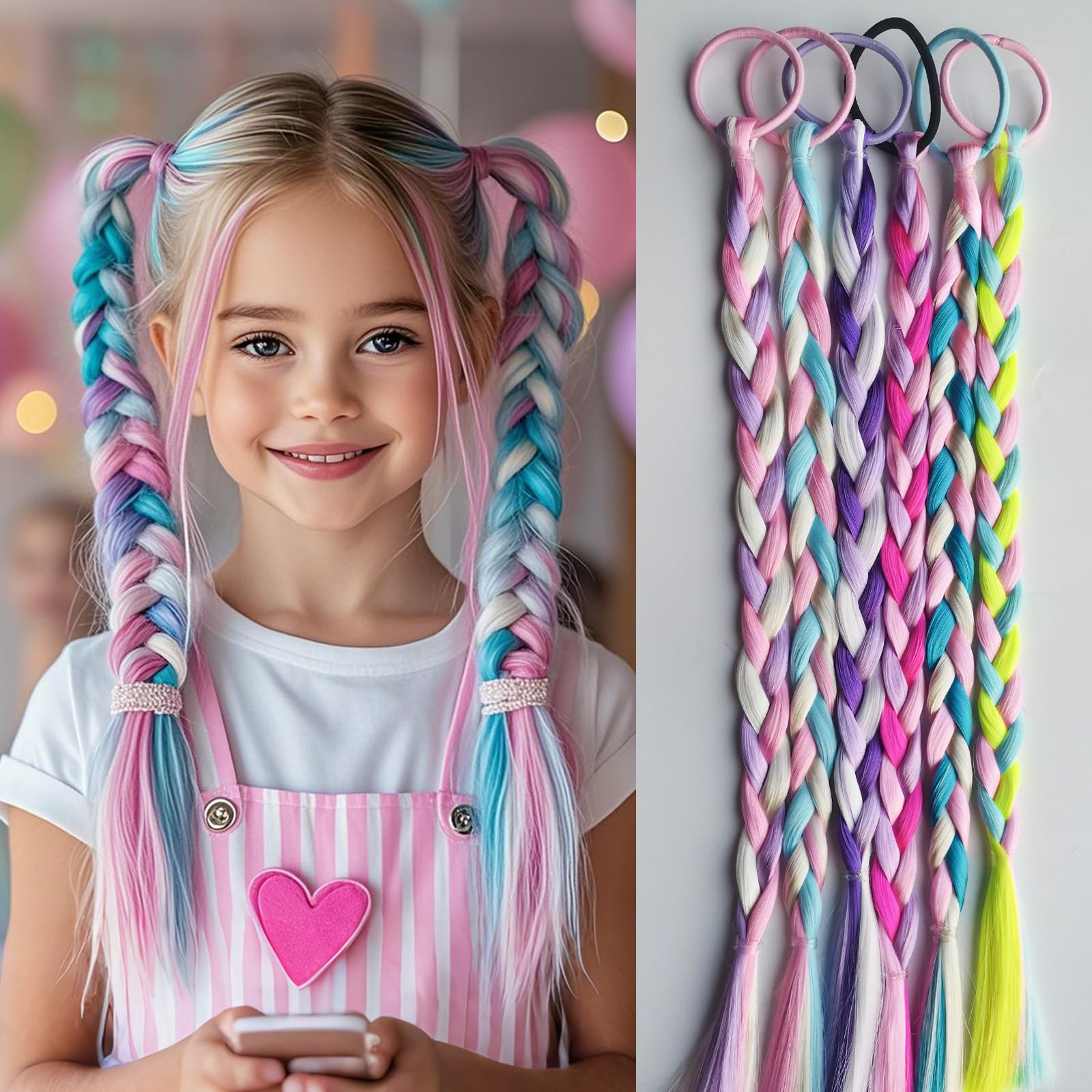 EXTACIO 6-pack colorful braided extensions add instant color to a ponytail