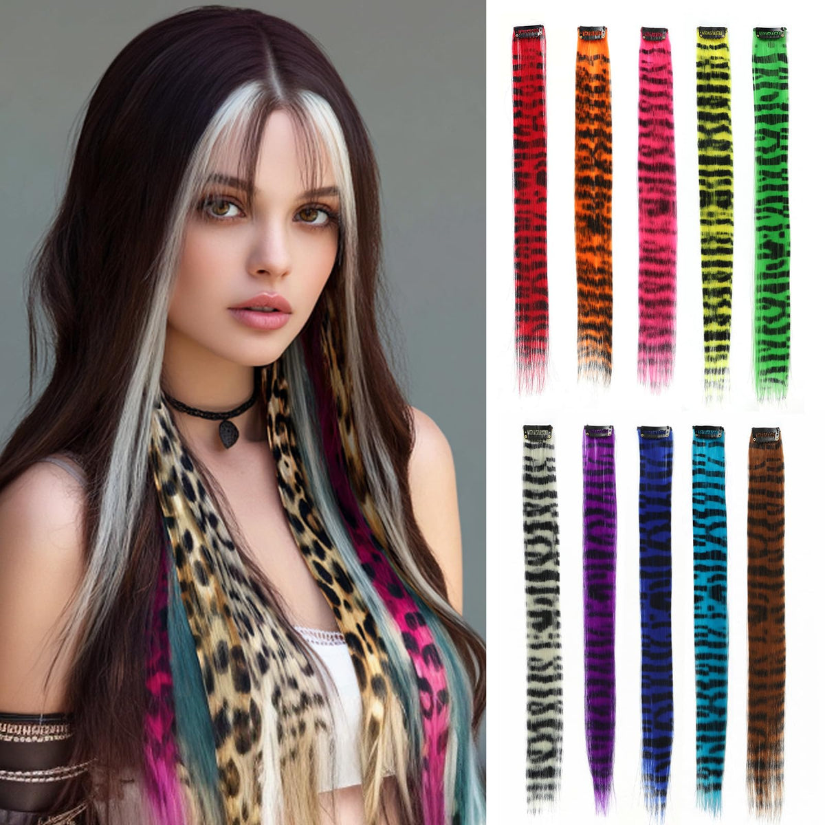 EXTACIO leopard-print clip-in extensions for bold, dramatic length
