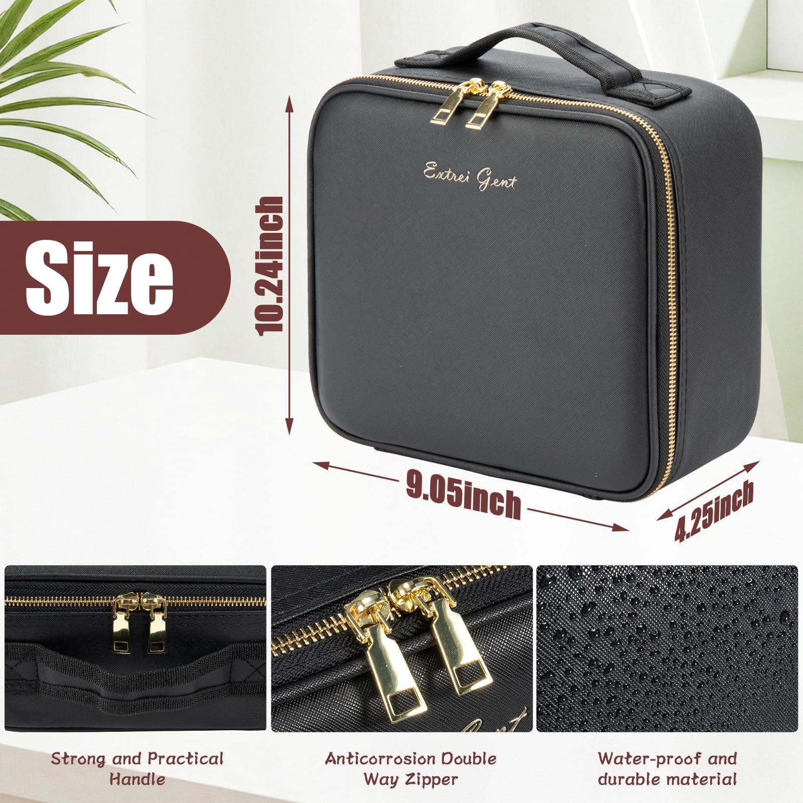 Extrei Gent adjustable-partitions-inside offers flexible storage for various beauty items.