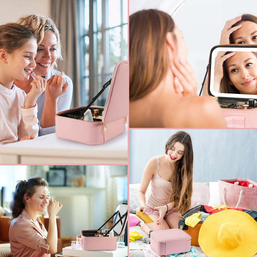 Portable makeup case that fits in a suitcase for trips or work