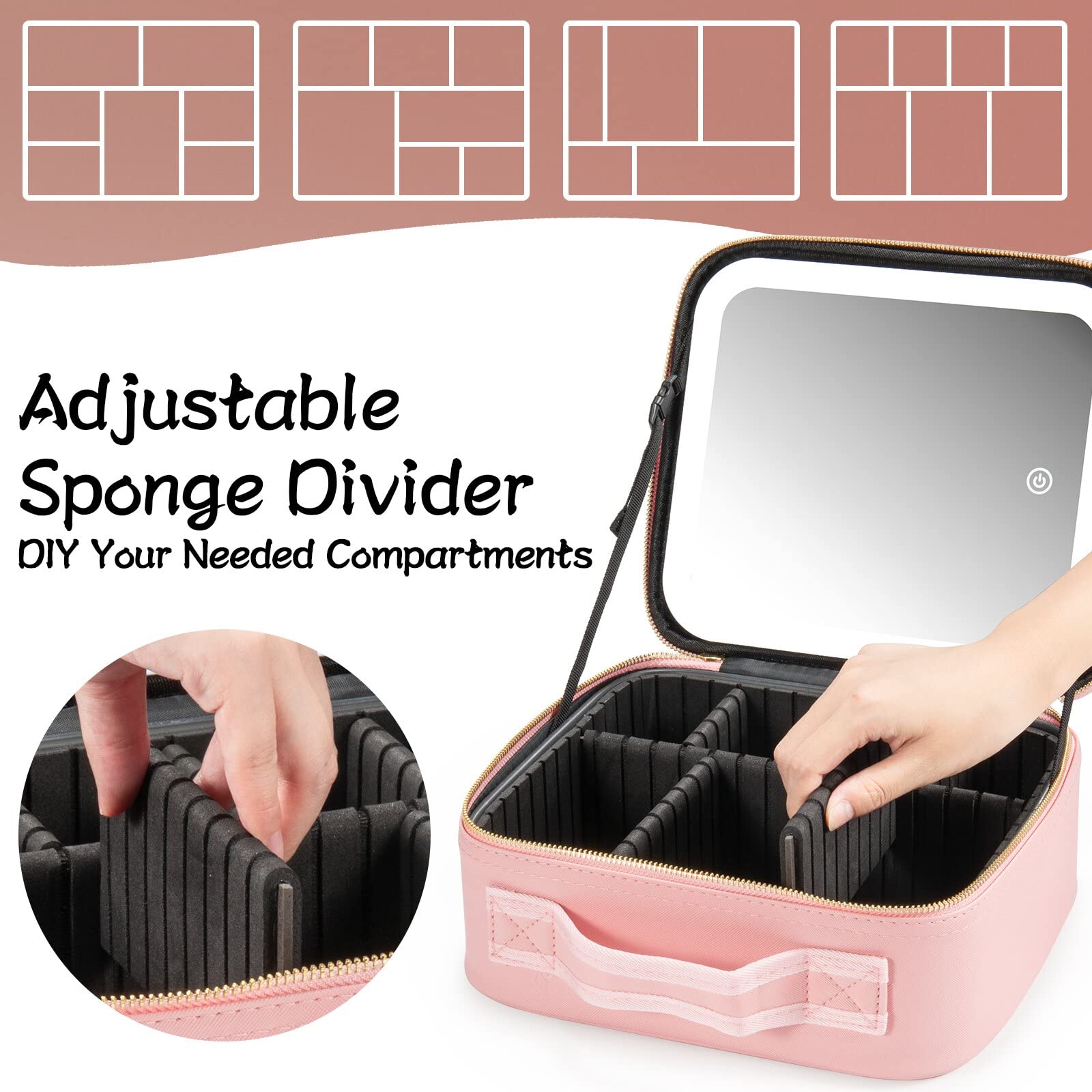 Waterproof synthetic leather exterior protects cosmetics during travel
