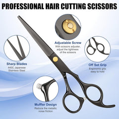 EXTYQWC Hair Cutting Scissors Set thinning shears close-up with 30 teeth for texture