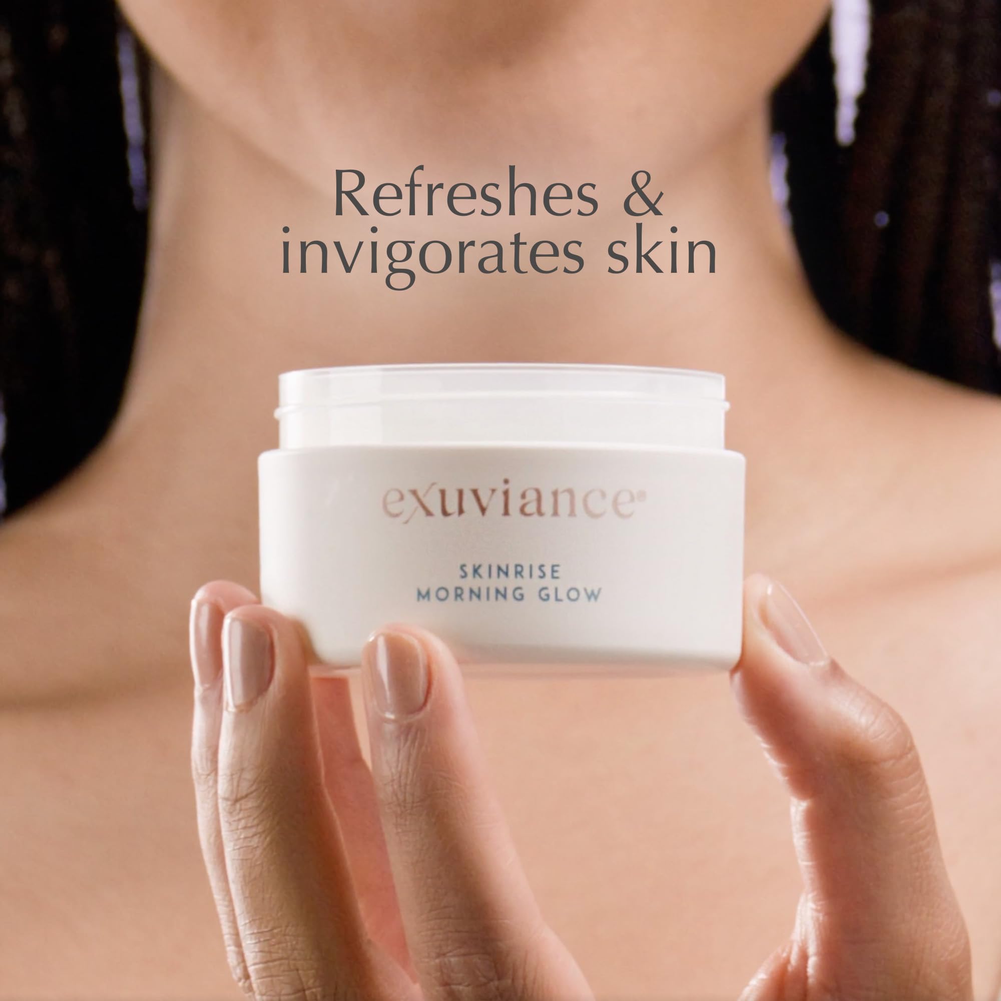 EXUVIANCE SkinRise daily routine shot shows one-step hydration plus gentle exfoliation.