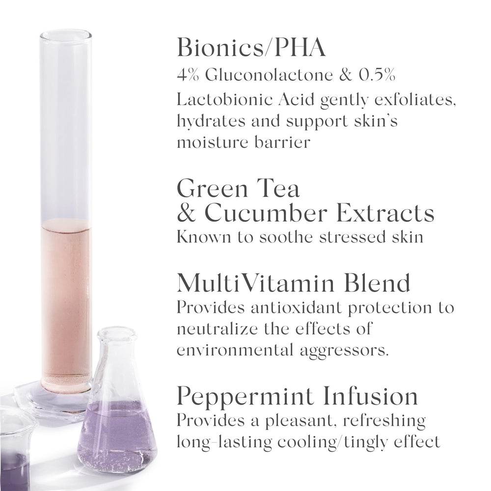 EXUVIANCE SkinRise green tea and cucumber extracts emphasizing soothing hydration.