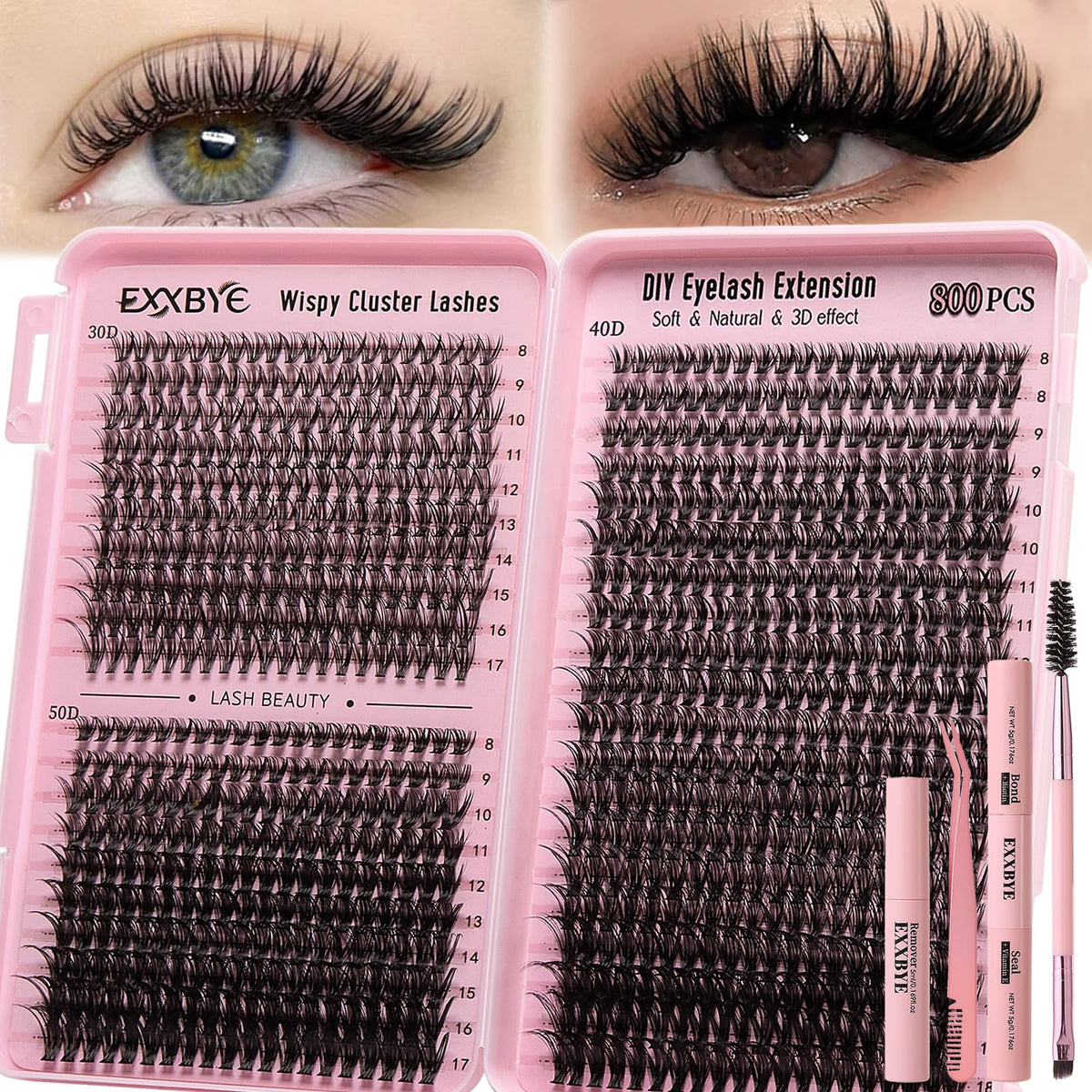 EXXBYE wispy lash clusters 800pcs pack for versatile looks