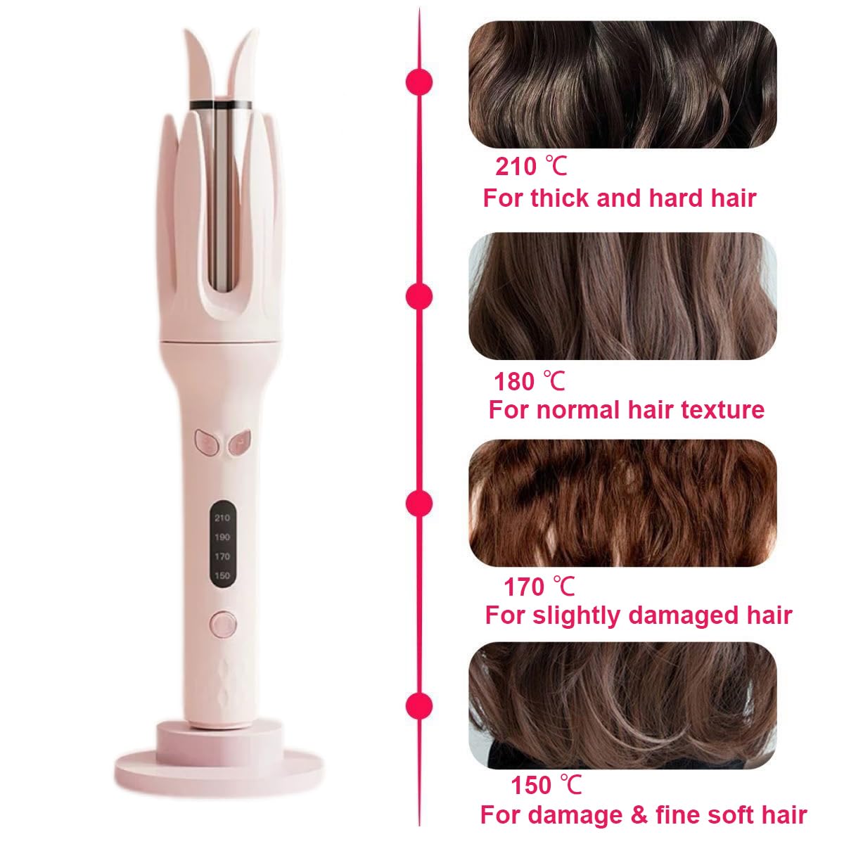 Eycomtom ceramic-coated wand delivers even heat for gentle styling.