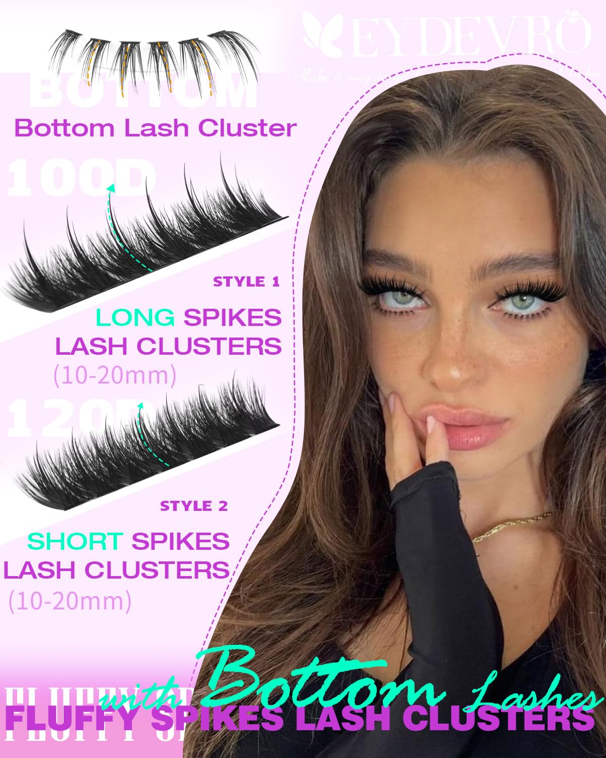 EYDEVRO bottom lash clusters balance the upper lash line for defined eyes.