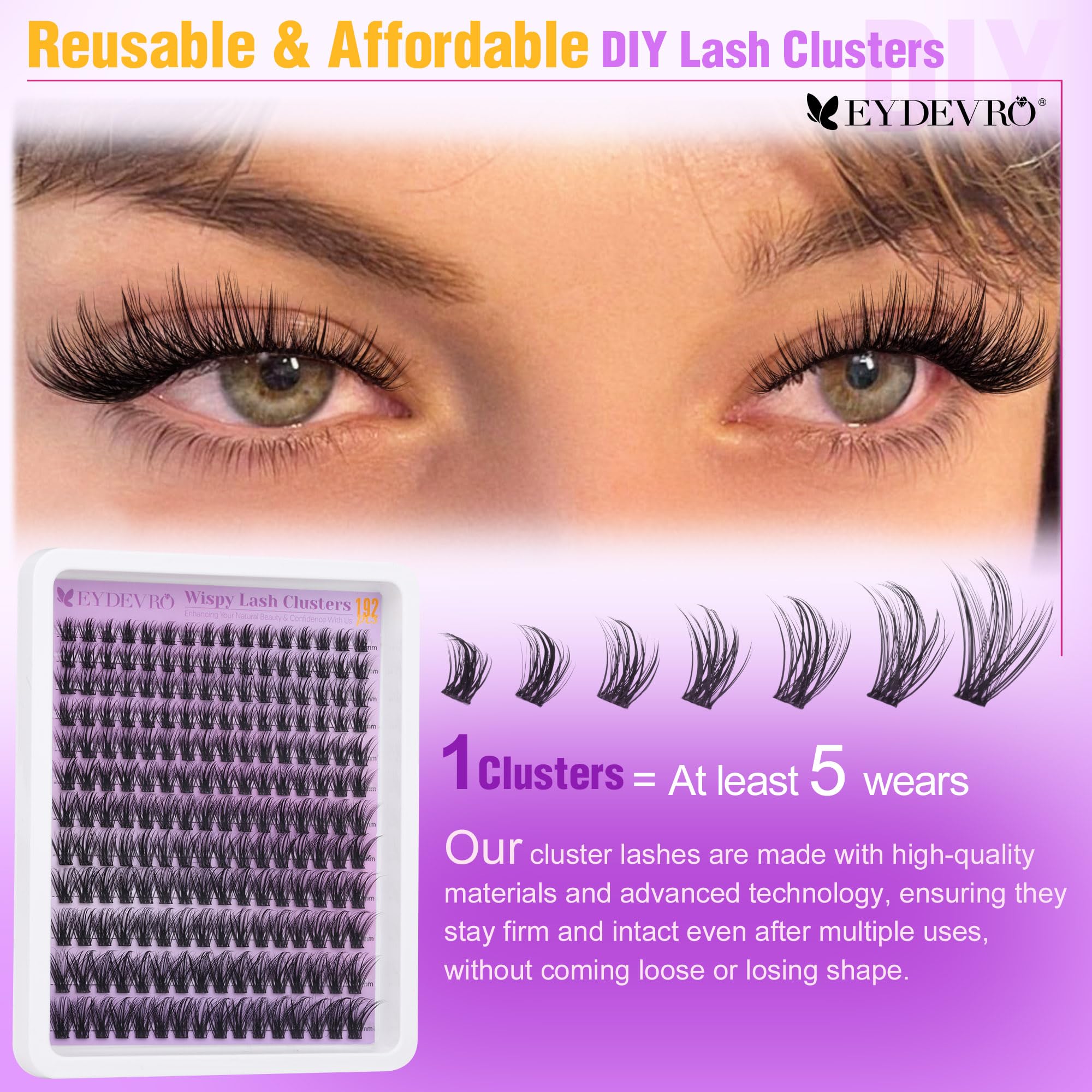 EYDEVRO clusters ready for DIY use, delivering salon-like results at home.
