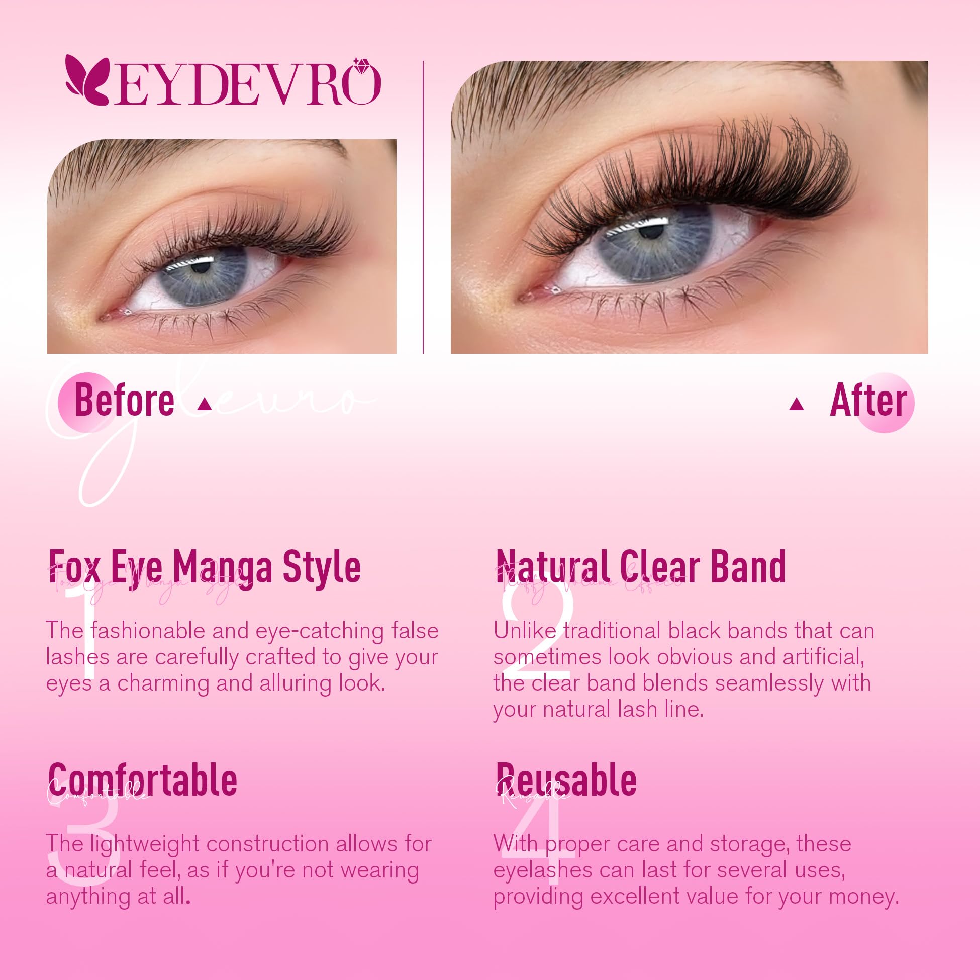 EYDEVRO clear band lashes blend invisibly with the lash line