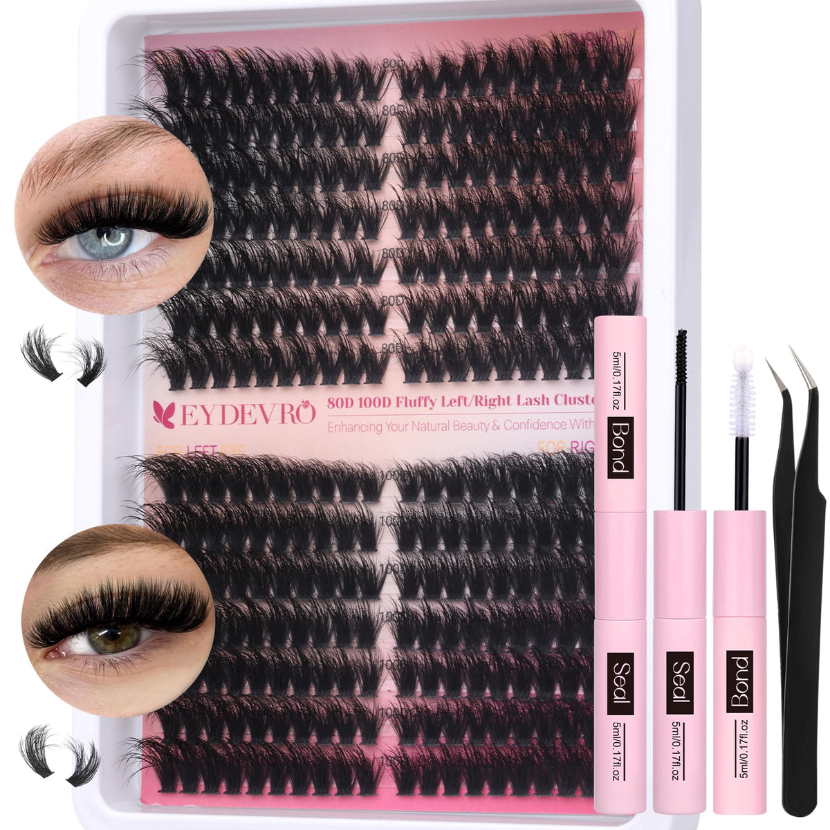 EYDEVRO fluffy lash clusters kit contents for easy at home lash extensions