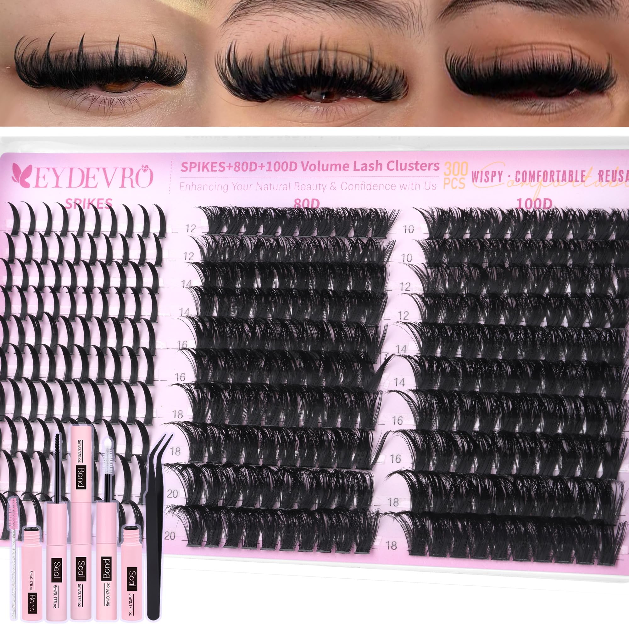 EYDEVRO lash clusters spikes kit 12-20mm for dramatic, wispy volume.