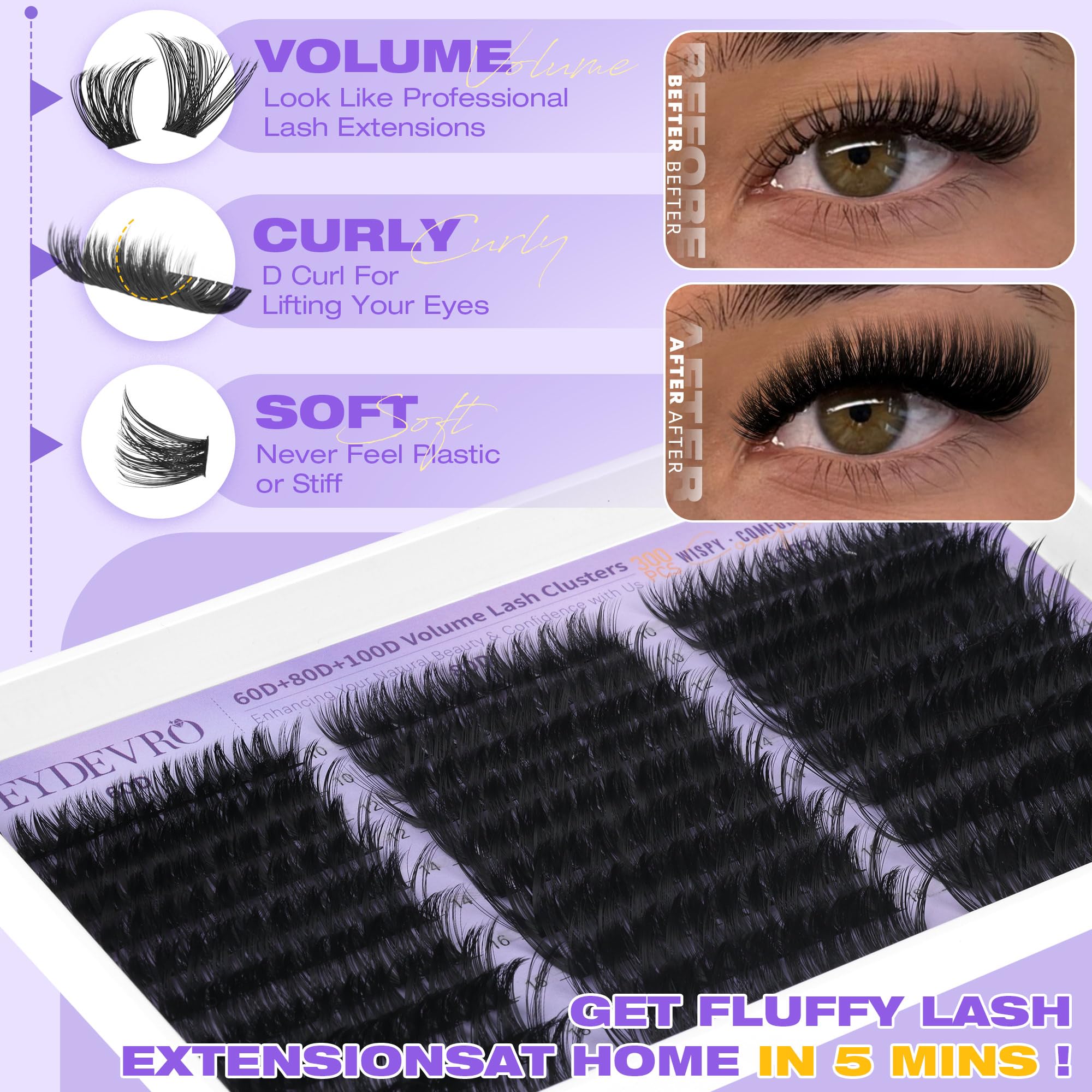 EYDEVRO lash tweezers and brushes for precise, easy application.