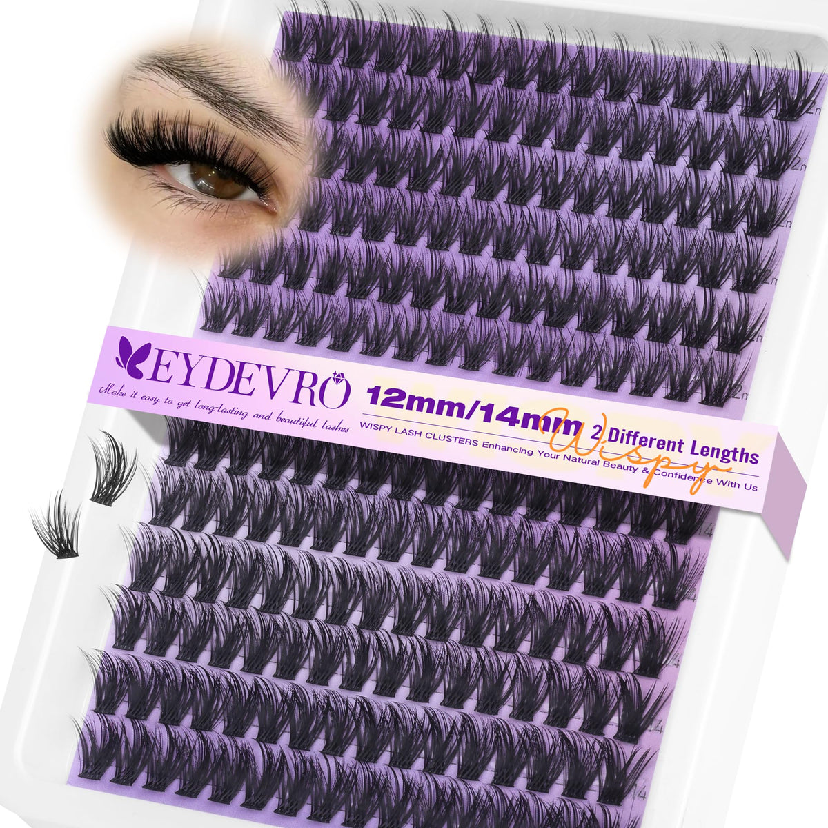 EYDEVRO wispy lash clusters 12mm close-up for natural everyday definition.