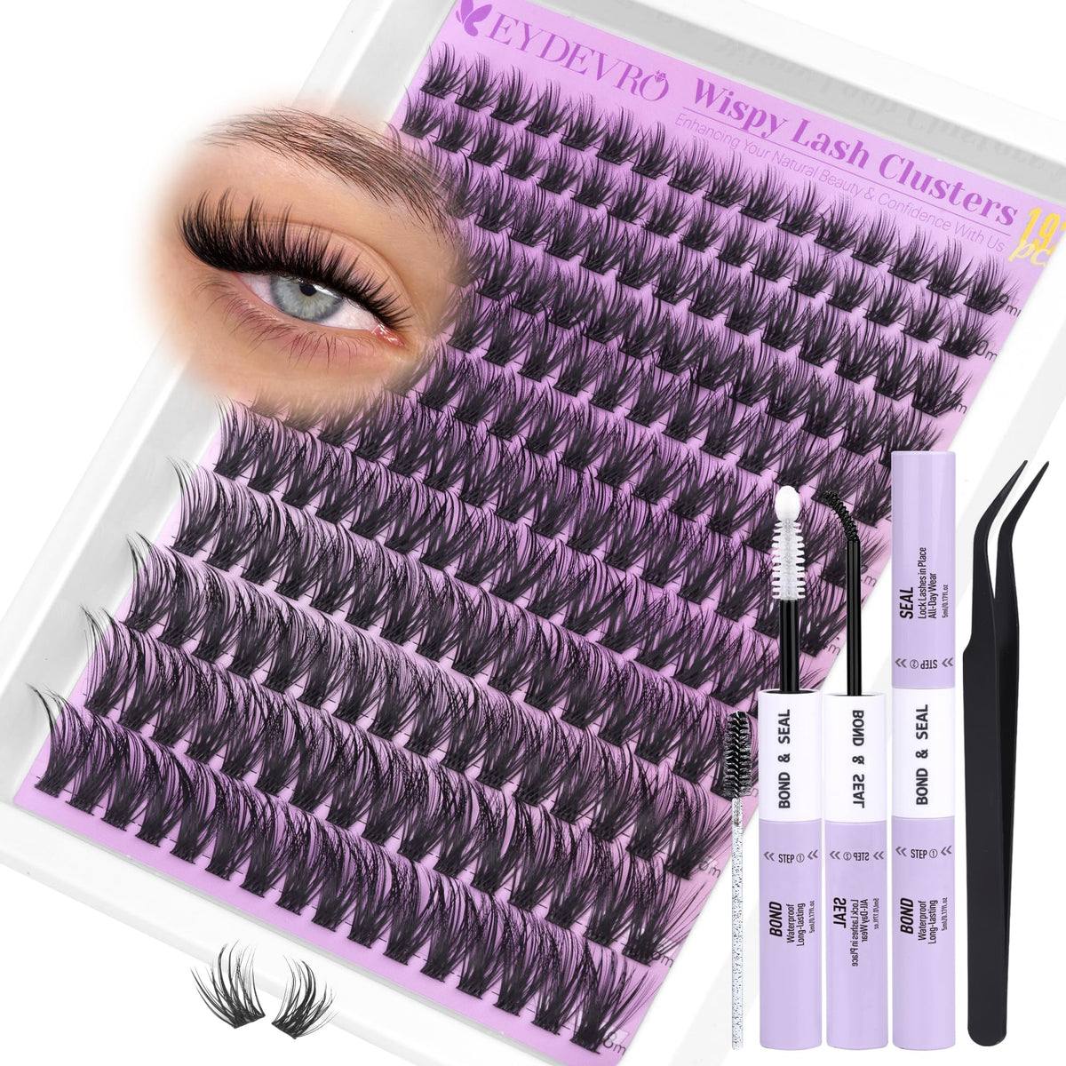 EYDEVRO wispy lash clusters kit with 192 pieces for a natural, full look