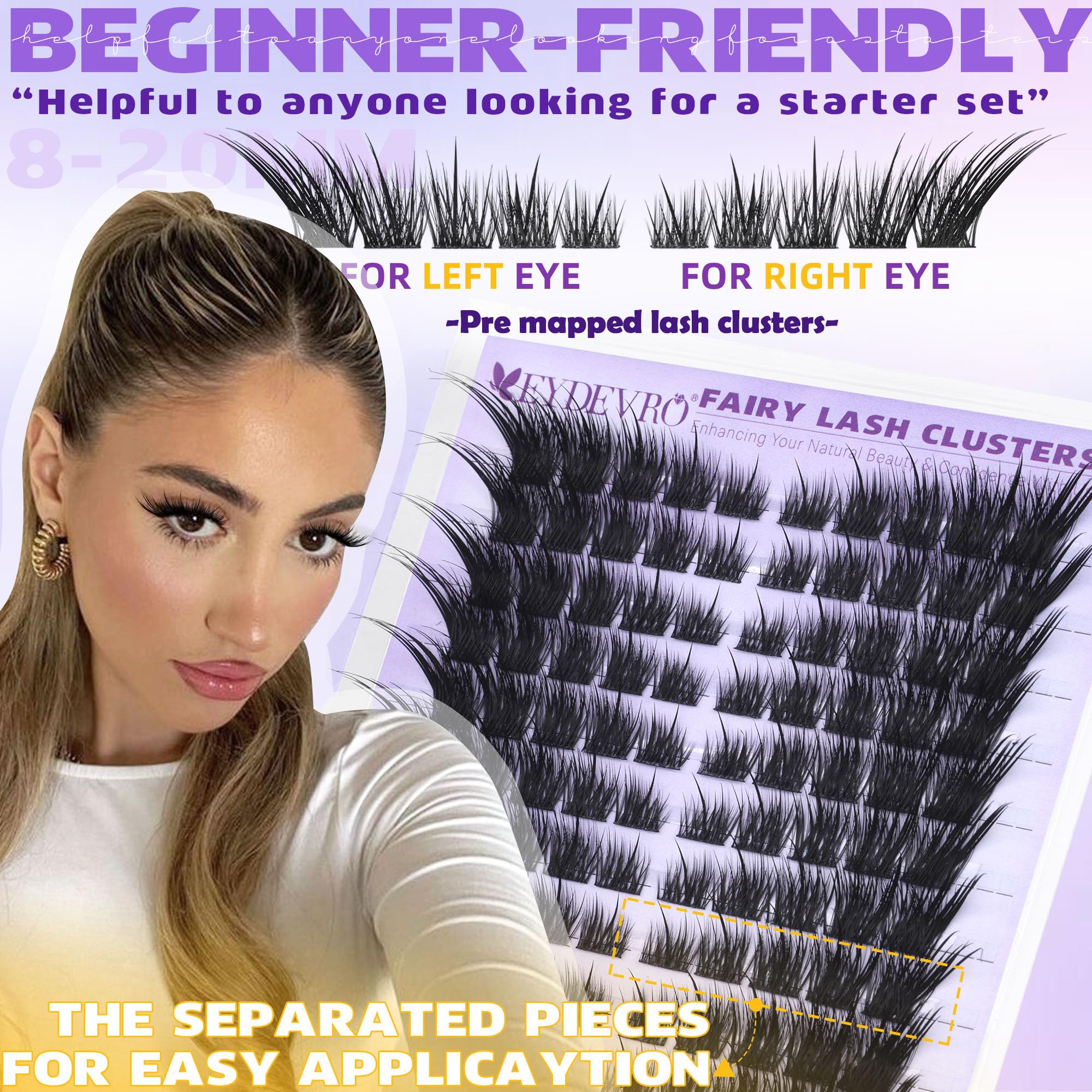 Premapped left and right clusters provide precise, salon-like fit on each eye.
