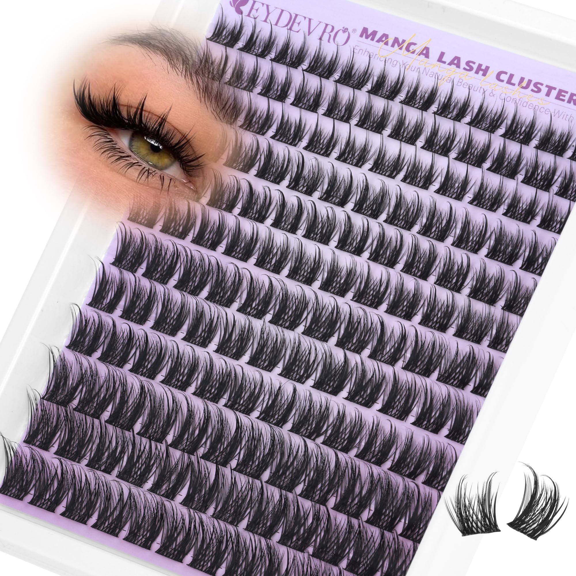 EYDEVRO Wispy Manga Lash Clusters in 10-16mm for natural, voluminous look.