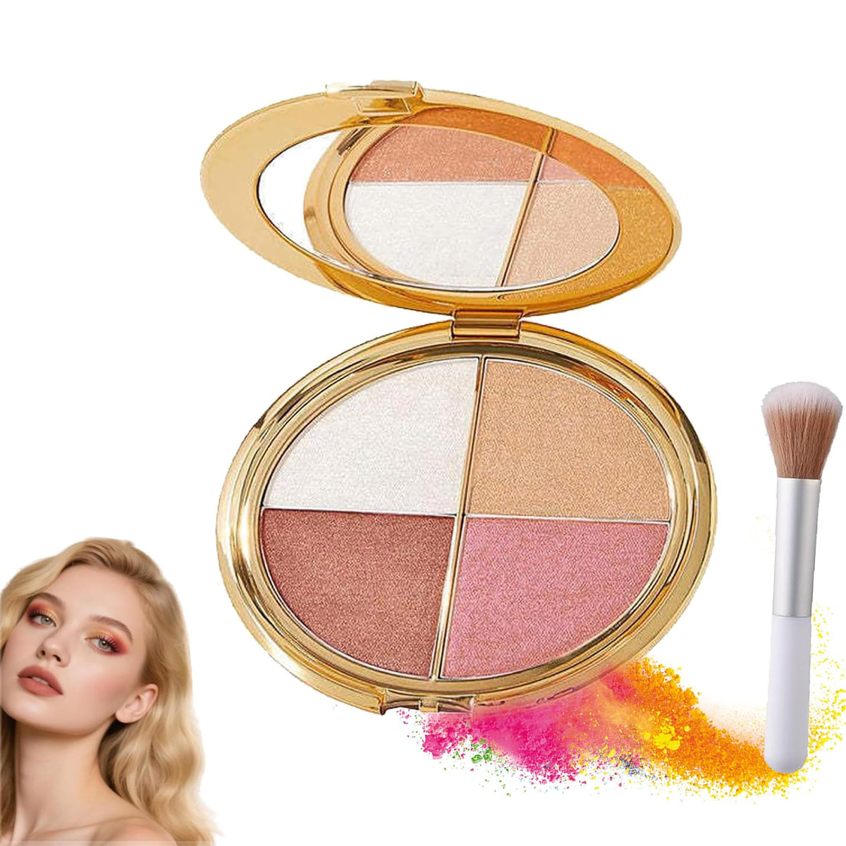 Paleta Eye & Cheek con cepillo desmontable para retoques rápidos durante el día.