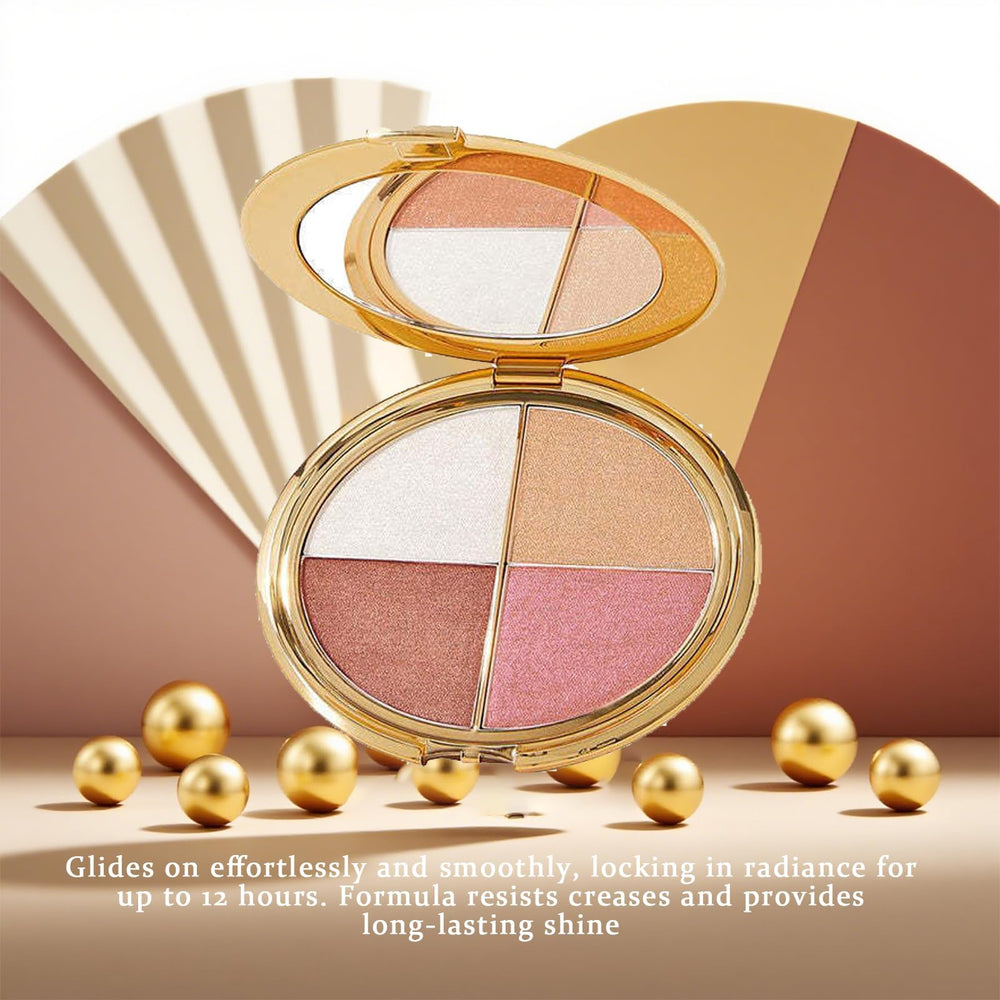 Paleta Eye & Cheek realza ojos con sombras brillantes para mirada más abierta.