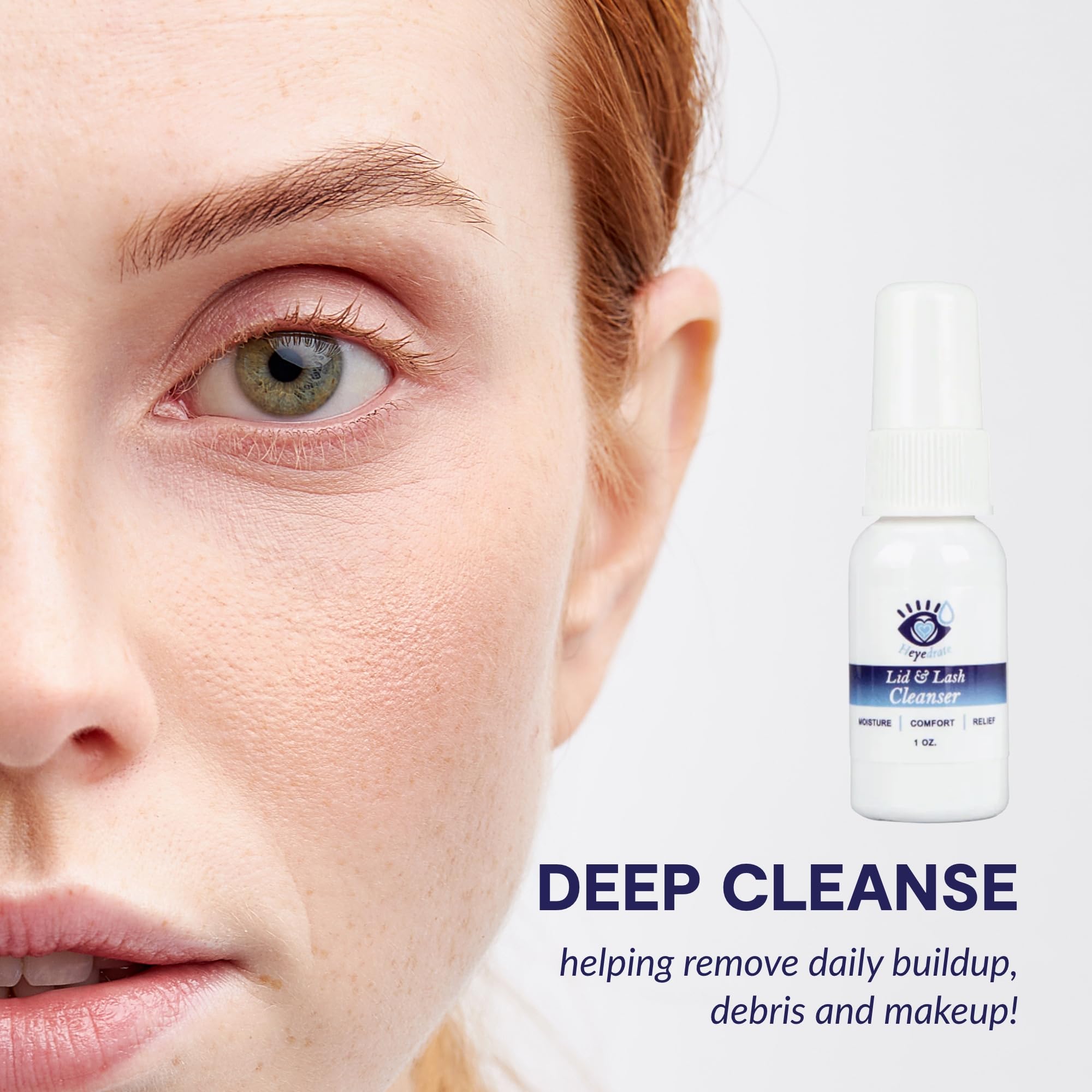 Eye Love HOCl spray closeup showing a gentle, refreshing mist.