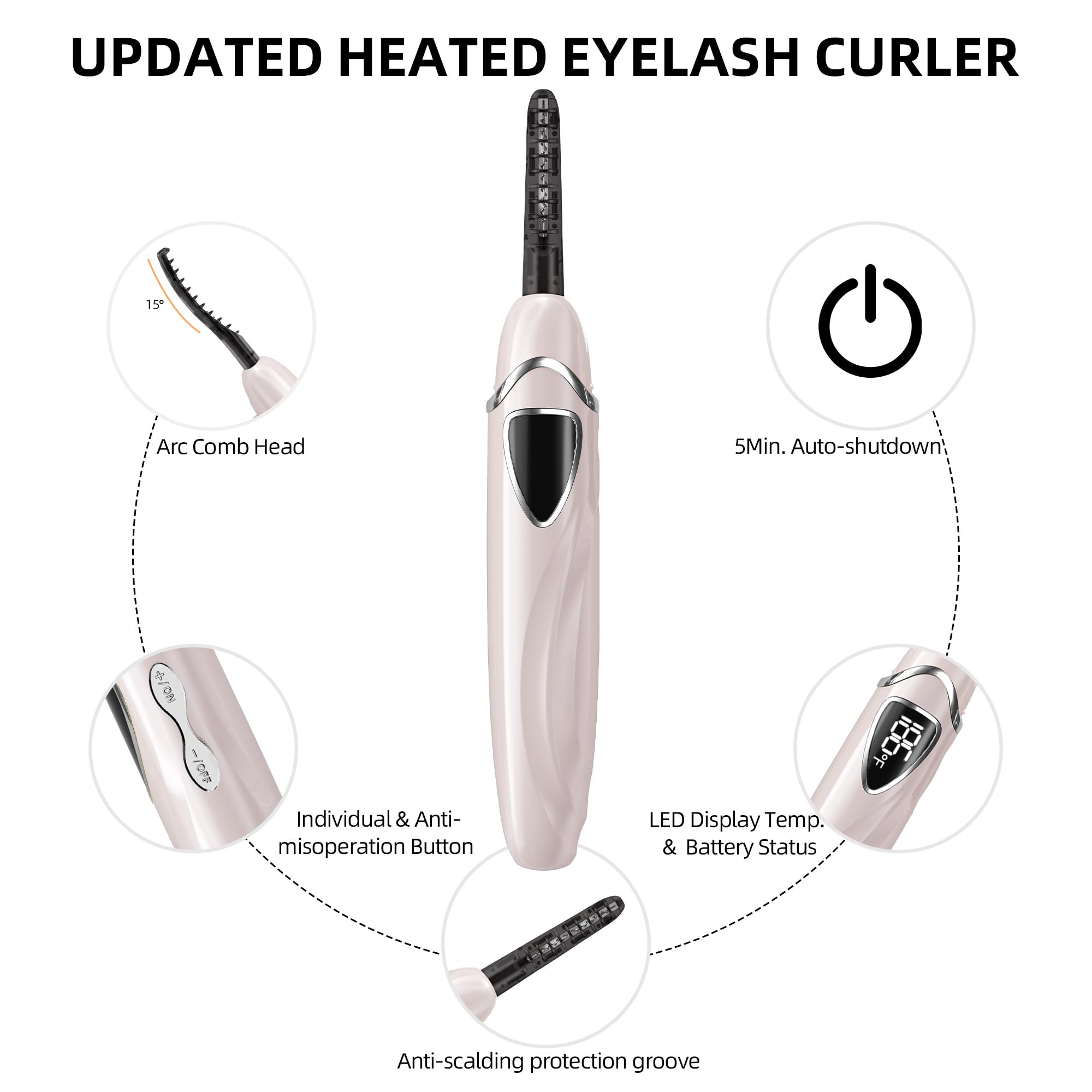 Anti-misoperation shield and heat-insulation comb on EYECURL S600.