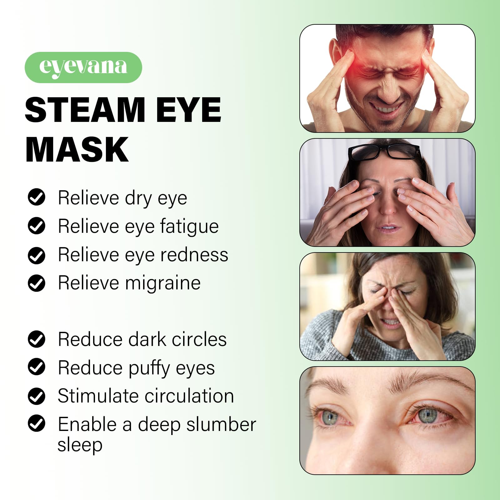 Eyevana calor prolongado ofrece confort durante descanso, estudio o viaje