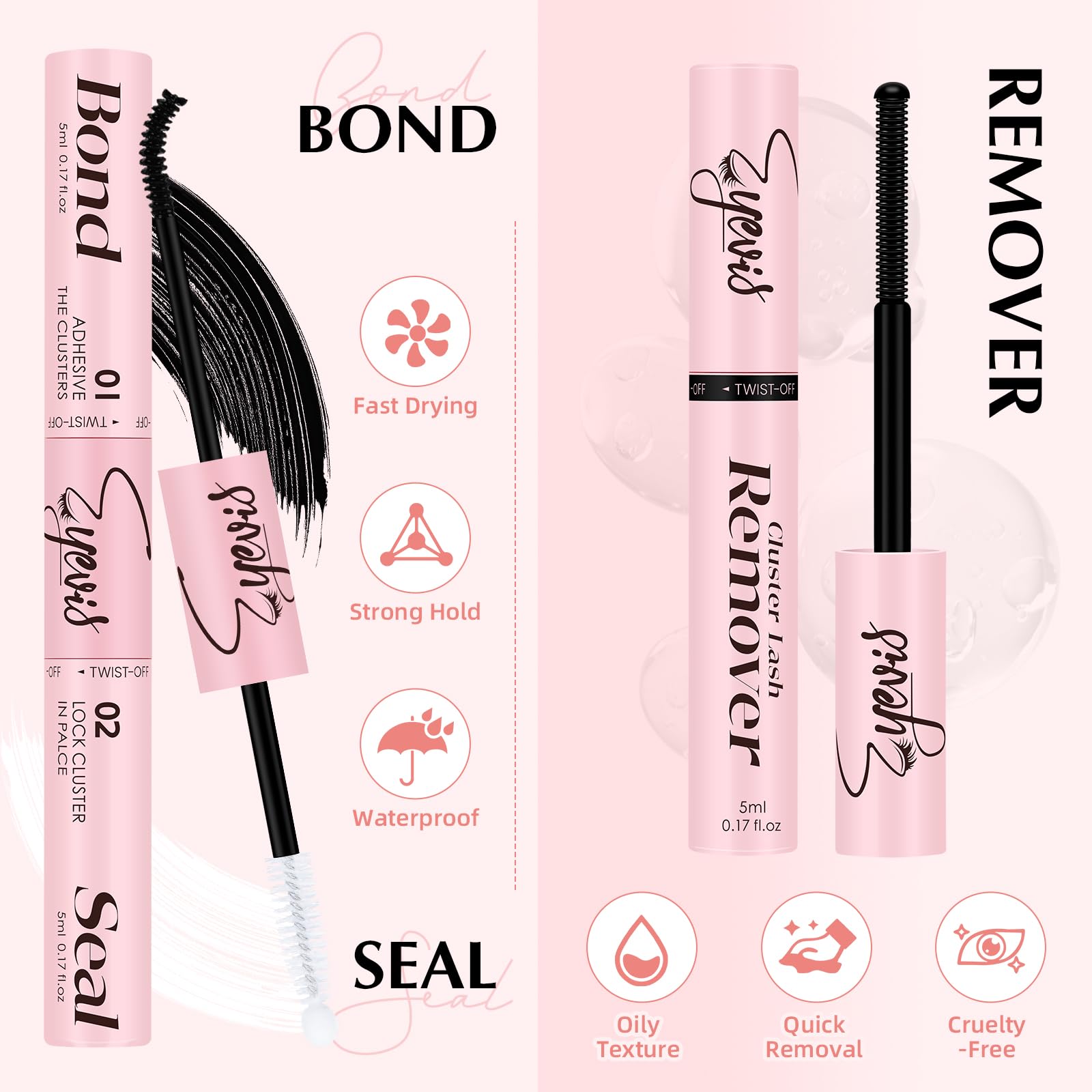 EYEVIS Lash Bond and Seal showcase long-lasting hold for clusters.