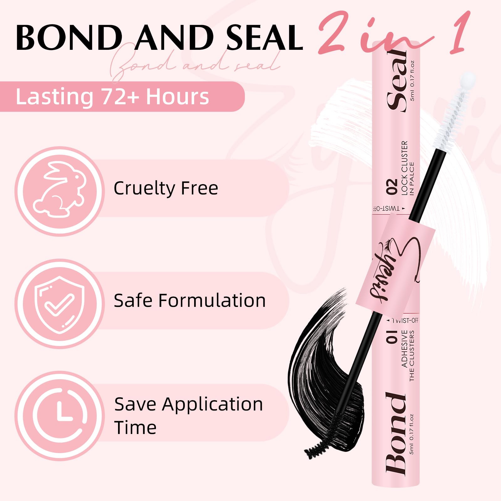 EYEVIS waterproof lash glue close-up highlights quick-adhere clusters for long-lasting wear.