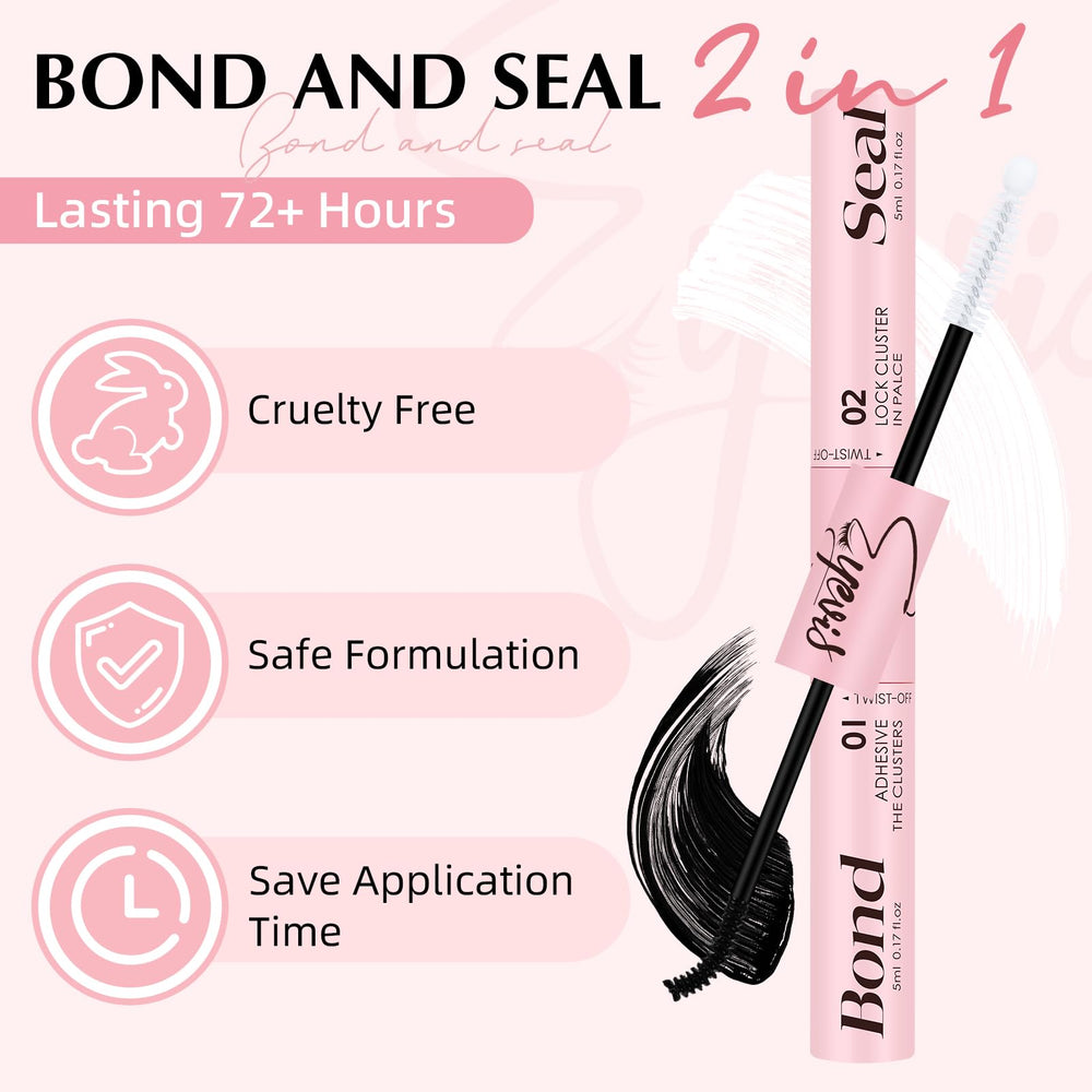 EYEVIS waterproof lash glue close-up highlights quick-adhere clusters for long-lasting wear.