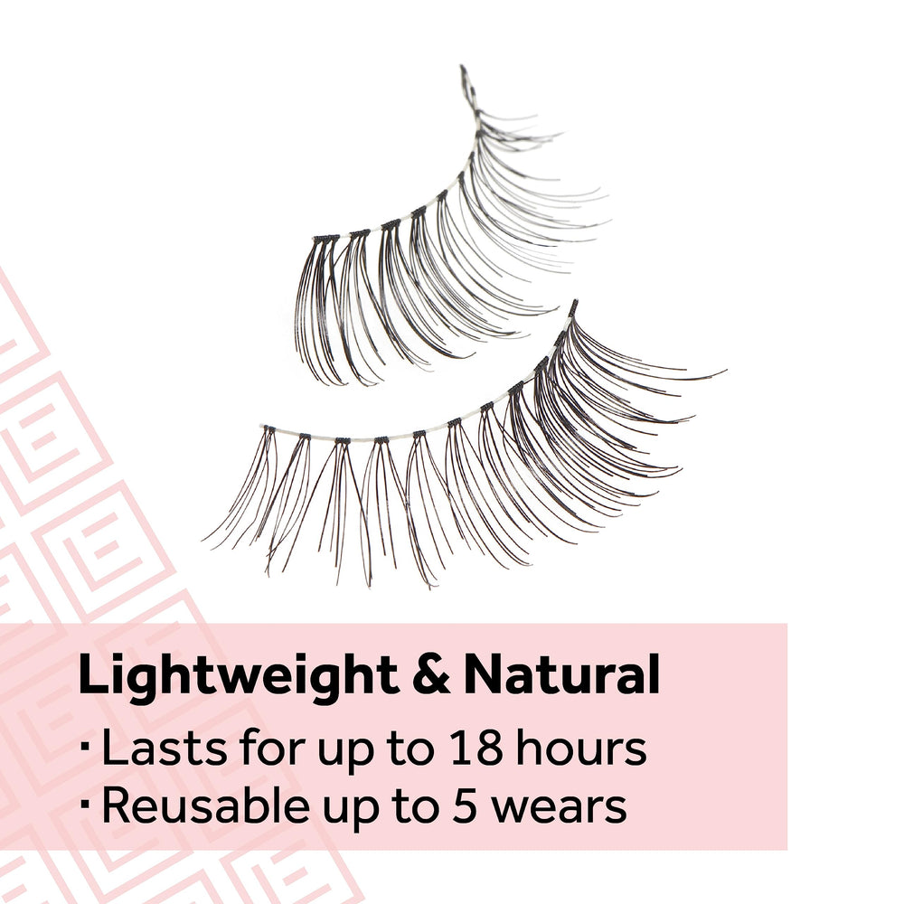 Applying Eylure Naturals Accent No. 003 lashes with cushioned band for comfort.