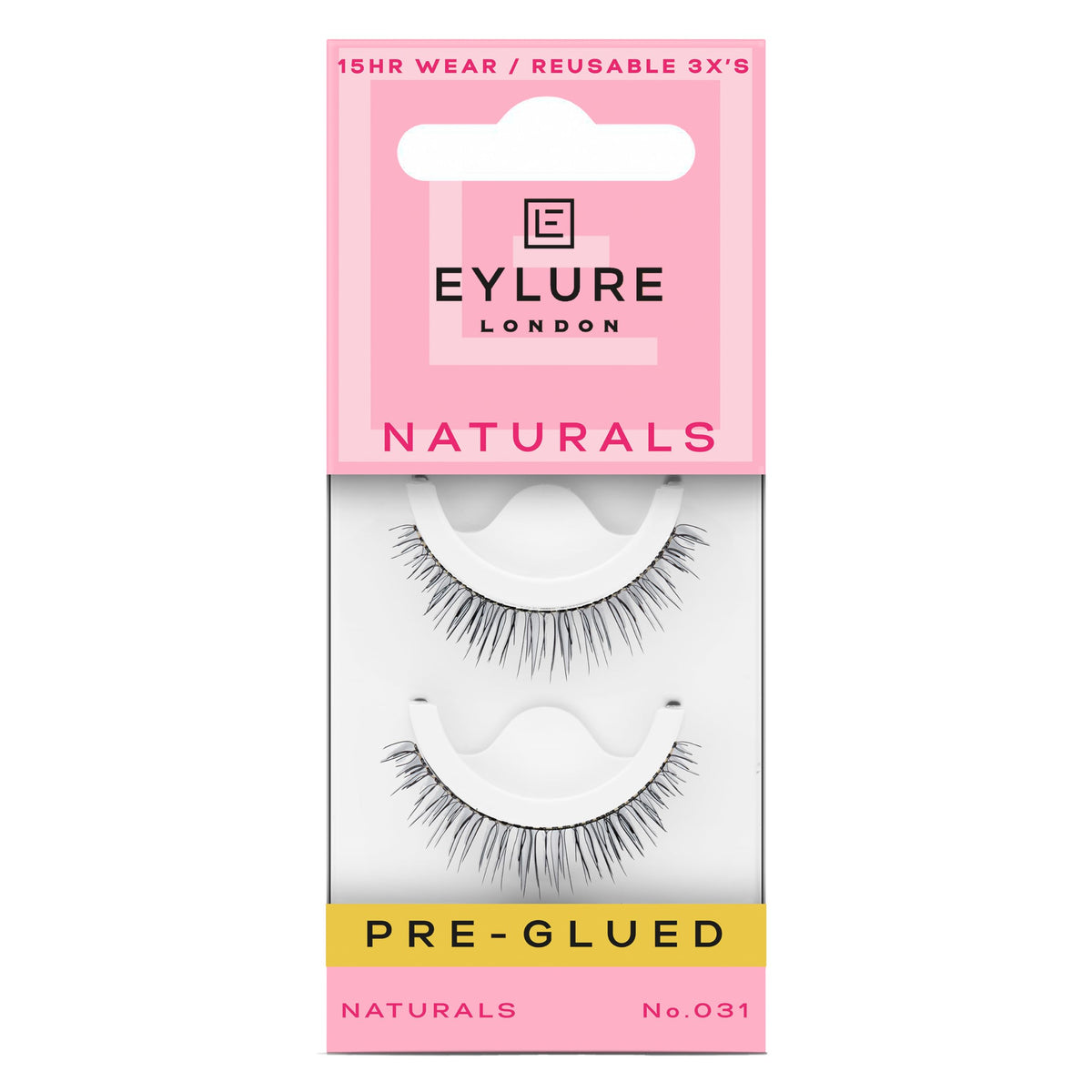 Eylure Naturals No. 031 pre-glued band close-up for fast, mess-free wear.