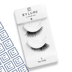 Eylure No.005 lashes on eye demonstrates quick, glue-free application