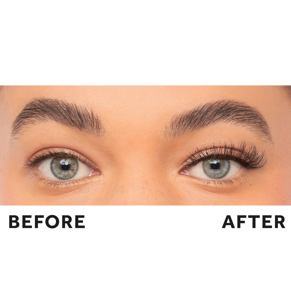 Eylure No.117 lashes on eye with winged flutter for everyday glam.