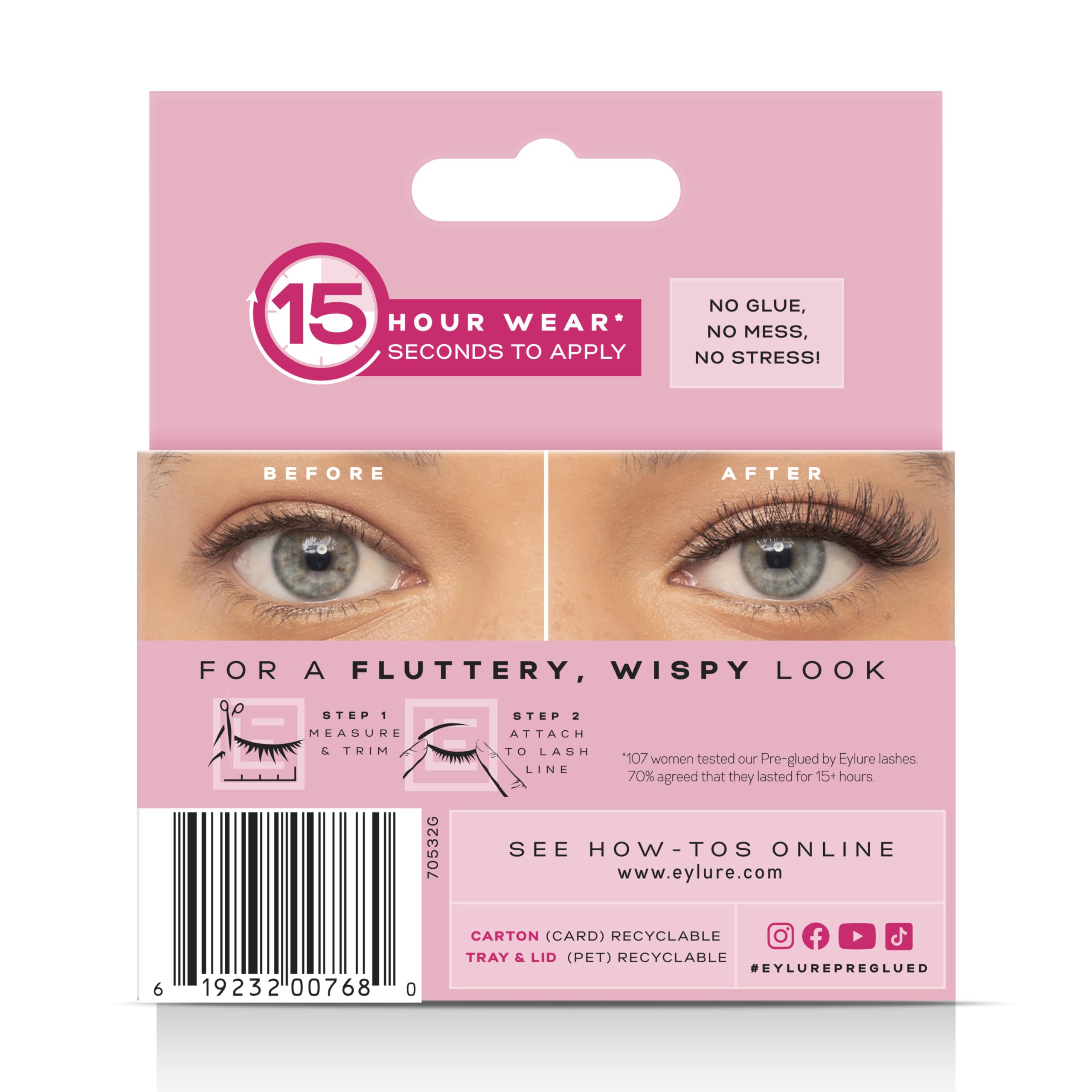 Eylure No.117 vegan cruelty-free lashes presented for wear.