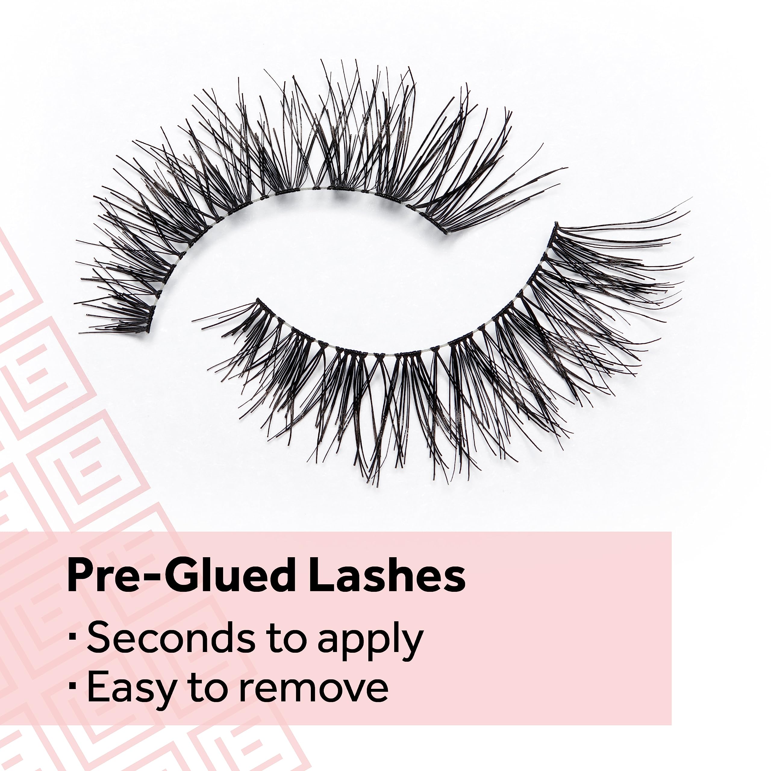 Eylure Pre-Glued Wispy No. 117 application demo suggests quick 15-second lash.